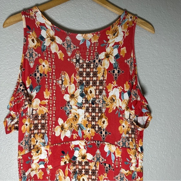 TORRID Women's Super Soft Orange Red Floral Cold Shoulder Surplice Maxi Dress‎ 1 - Picture 6 of 14
